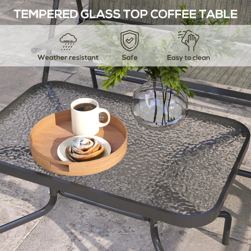 Outdoor 4 Pieces Patio Furniture Set, Garden Set with Two Foldable Armchairs, a Loveseat & Glass Top Table, Mixed Brown
