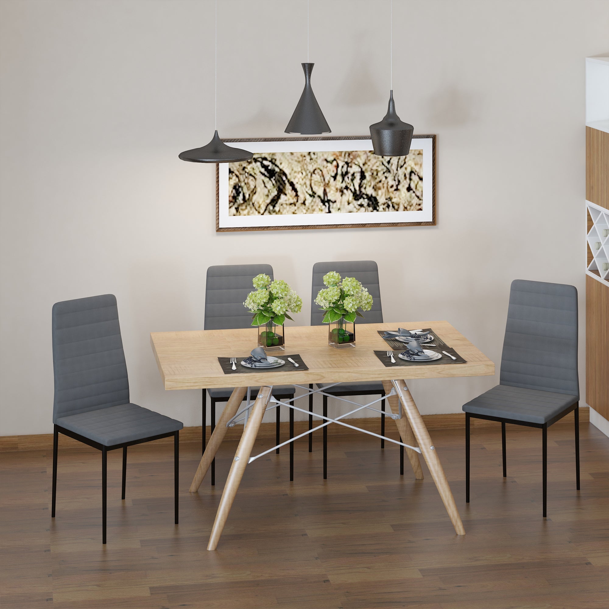 HOMCOM Set of 4 Dining Chairs High Back Linen Metal Legs Modern Accent Seating Grey