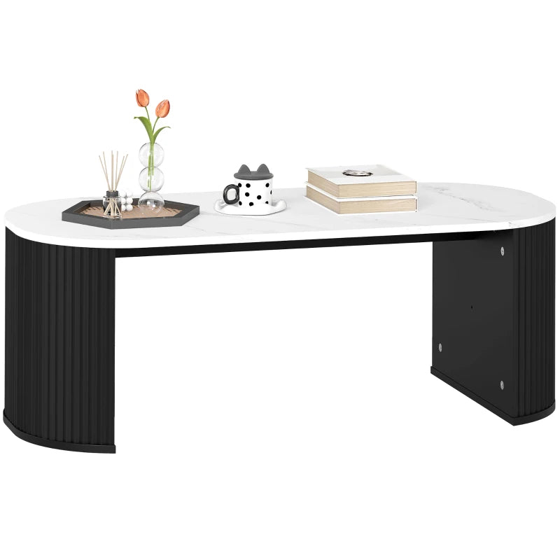 Coffee Table, Modern Marble-Effect Living Room Table with Round Corners and Thicken Legs, Black