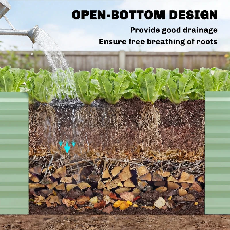 8 x 1.3 x 1.5ft Galvanized Raised Garden Bed, Reinforced Outdoor Planter Box with Open Bottom, Light Green