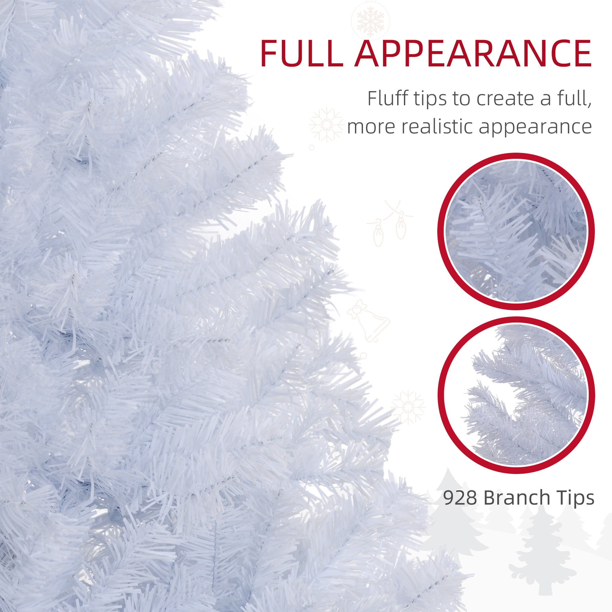 HOMCOM 6ft White Christmas Tree Artificial Christmas Tree with 928 Branch Tips and Metal Stand