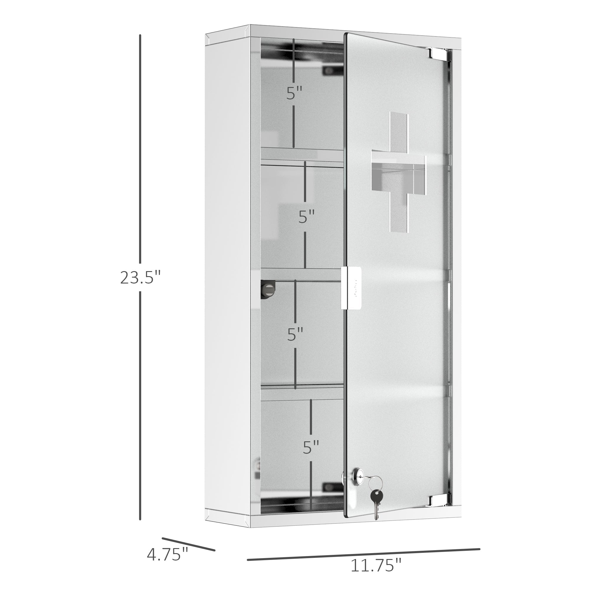 HOMCOM Secure Medicine Vault: Lockable 4-Tier Wall-Mounted First Aid Cabinet with Frosted Glass Door, Stainless Steel Frame