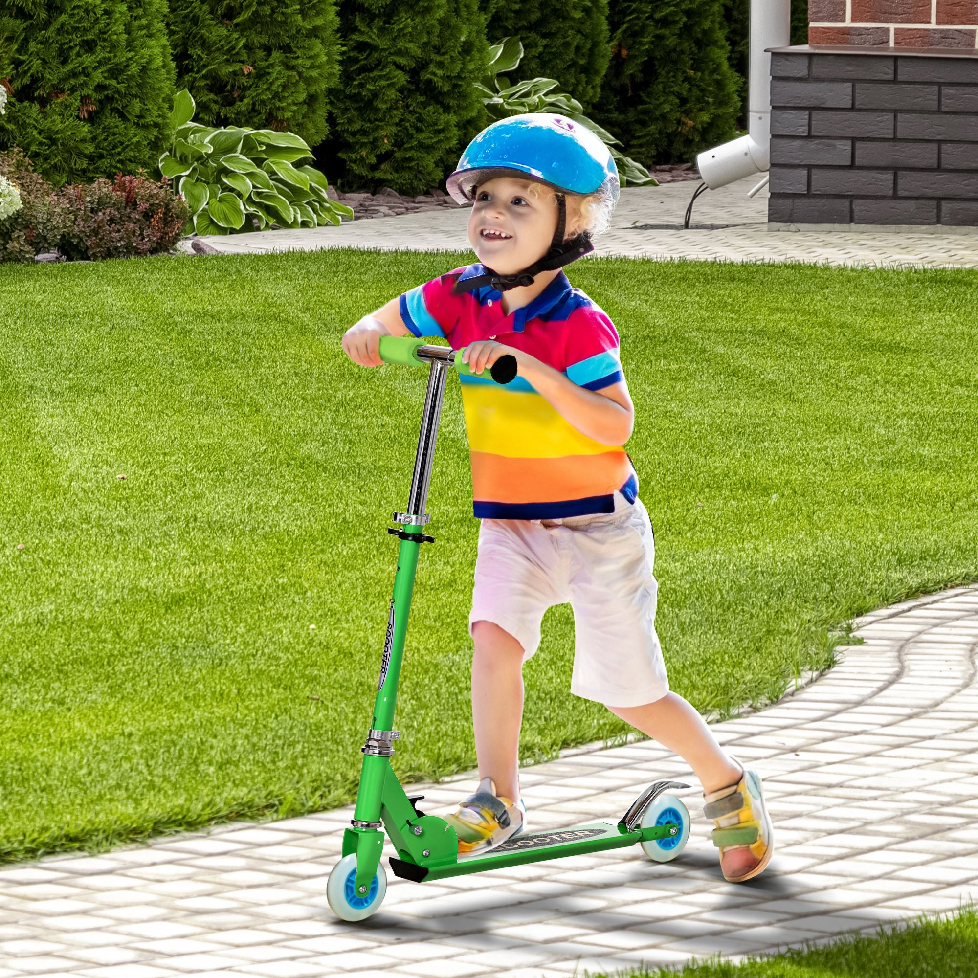 Qaba 2-in-1 Convertible All-weather Scooter Snow Street Amphibious w/ Wheels Blades Green