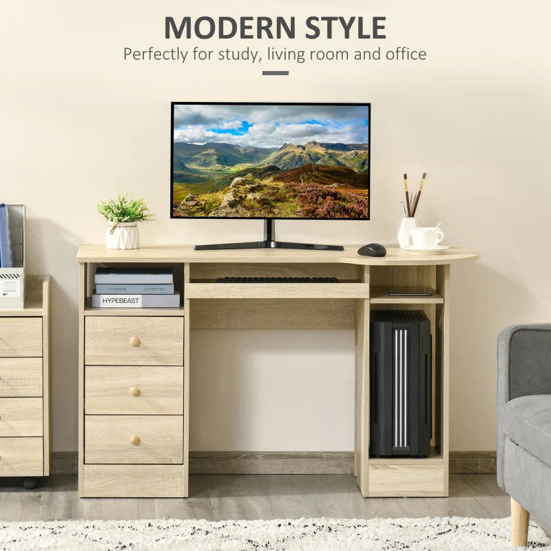 Computer Desk with Storage, Home Office Laptop Table with Shelves and Drawers, Modern Workstation Desk with Keyboard Tray