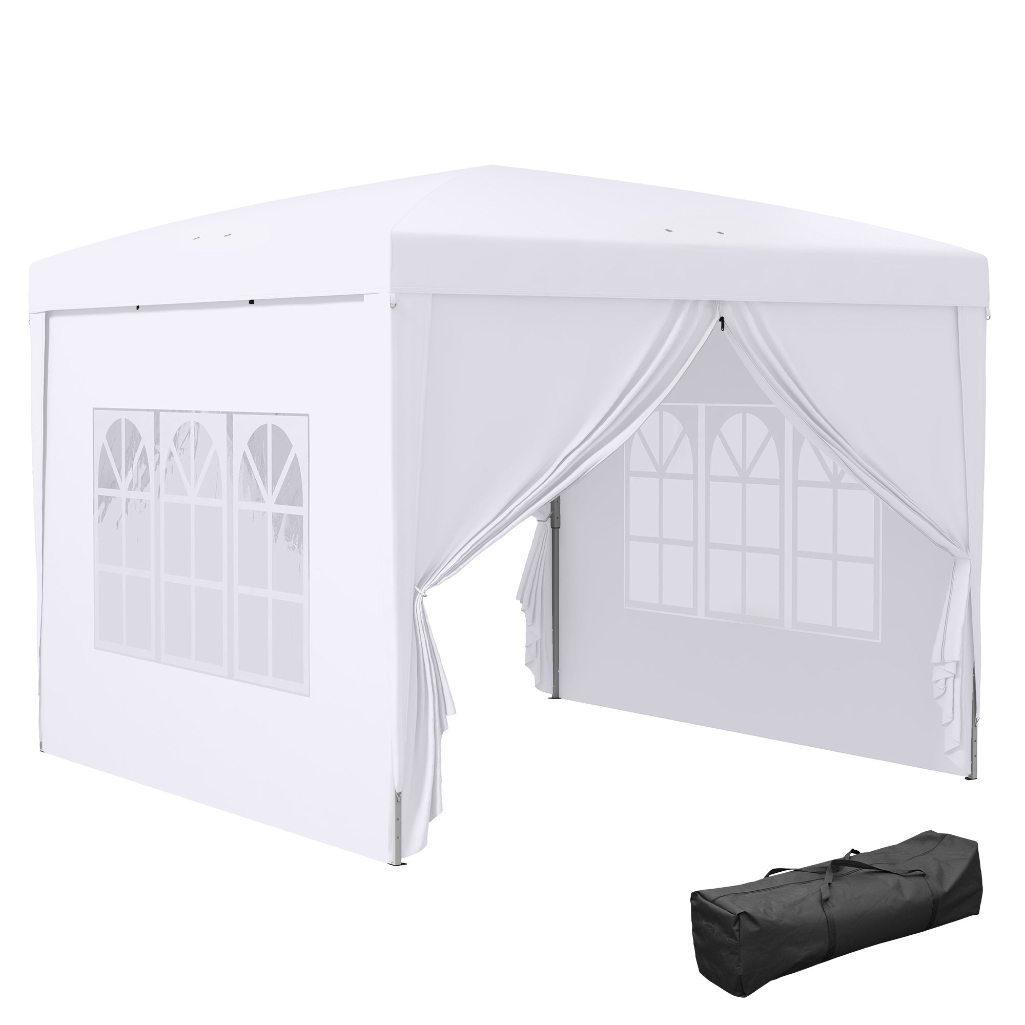 Outsunny 10'x10' Pop Up Party Tent Outdoor Wedding Gazebo Canopy Carrying Bag White