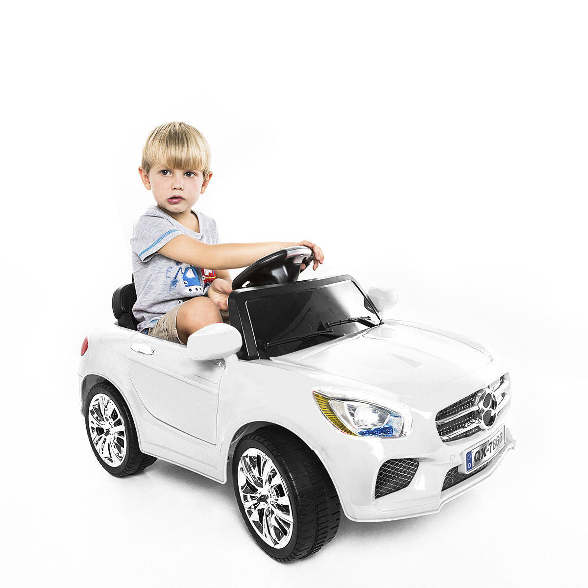 6 V Kids Ride on Car w/ RC + LED Lights + MP3-WhiteÂ