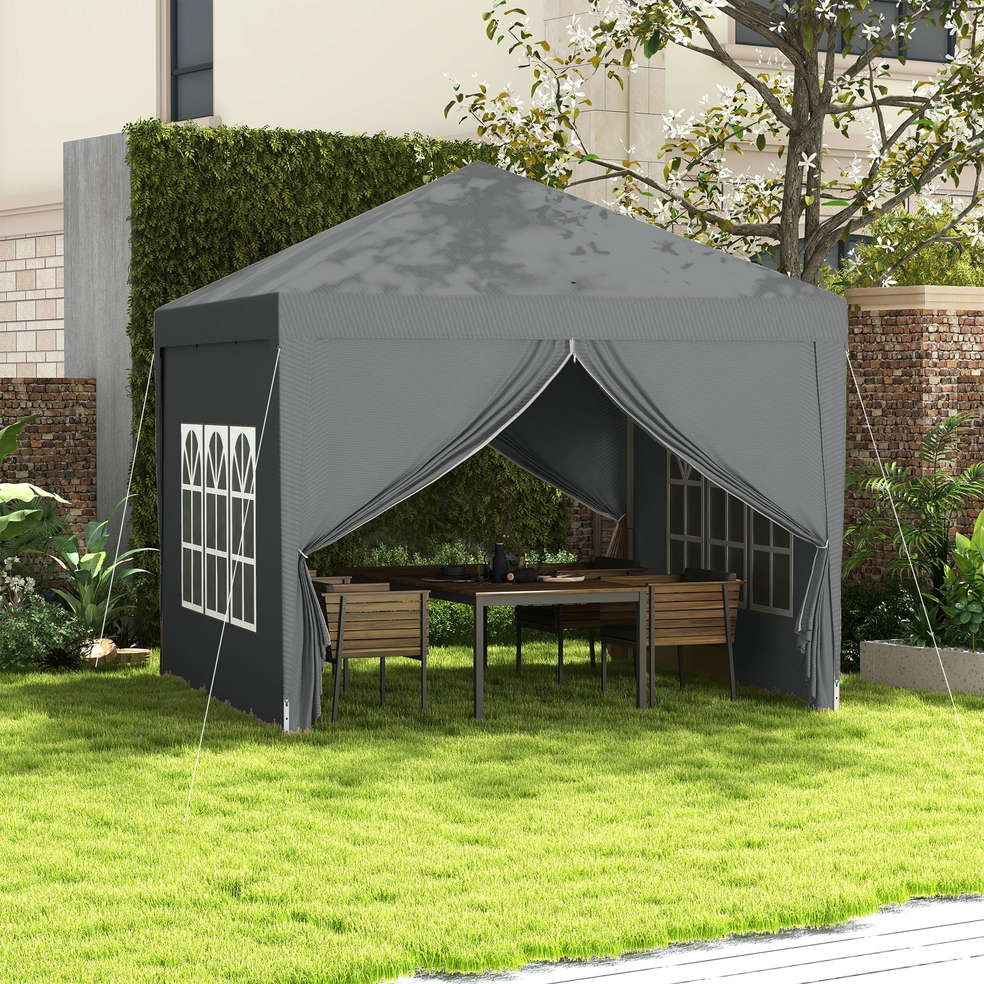 Outsunny 10'x10' Outdoor Pop Up Canopy Tent, UV Resistant Wedding Gazebo 3 Level Adjustable Heights, with Carrying Bag Light Grey