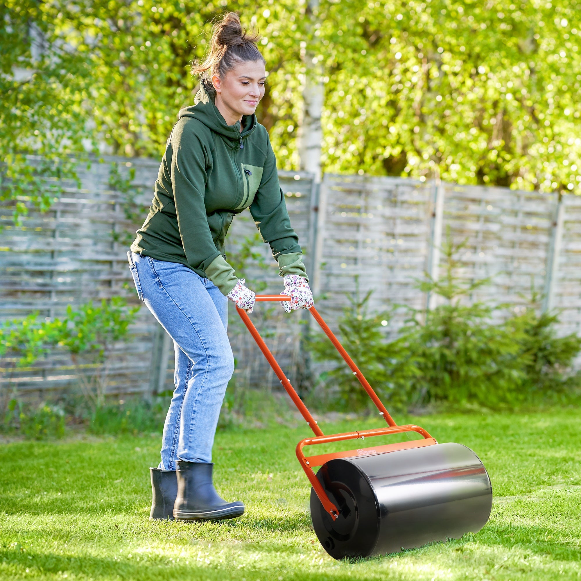 Outsunny 20" Heavy Duty Lawn Roller - Push/Tow Behind, Red, for Sod & Grass Flattening with 10gal Water/136lbs Sand