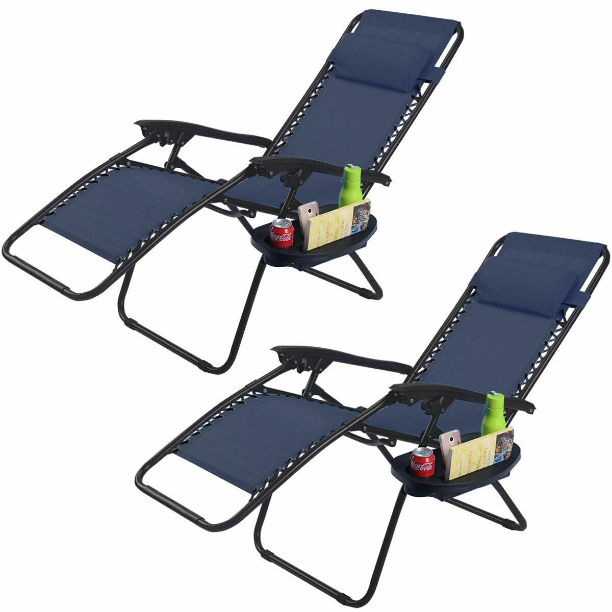 2 Pieces Folding Lounge Chair with Zero Gravity-NavyÂ