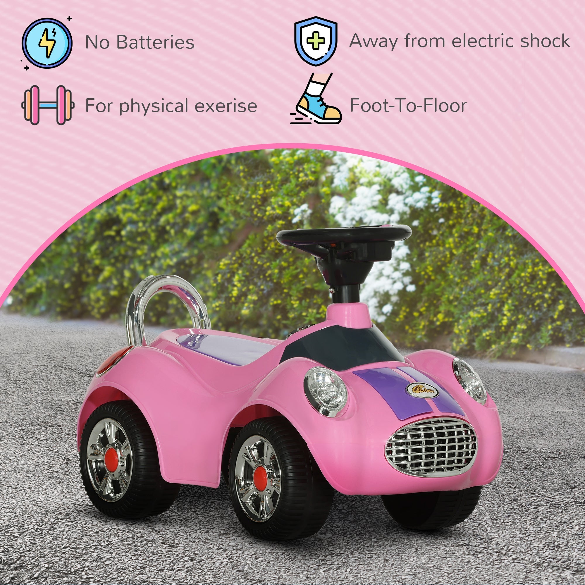 Qaba Baby Push Car for 1-3 Years with Music, Horn, Light, Pink