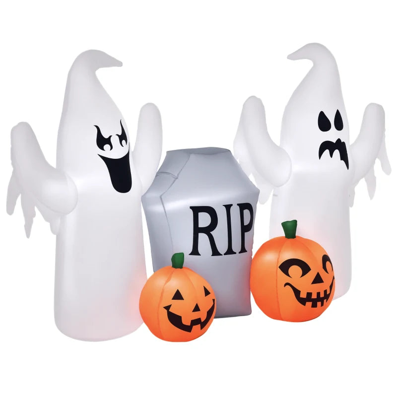 Outsunny 7ft Inflatable Halloween Ghost with Horns – LED Blow-Up Yard Display with Flame Effect