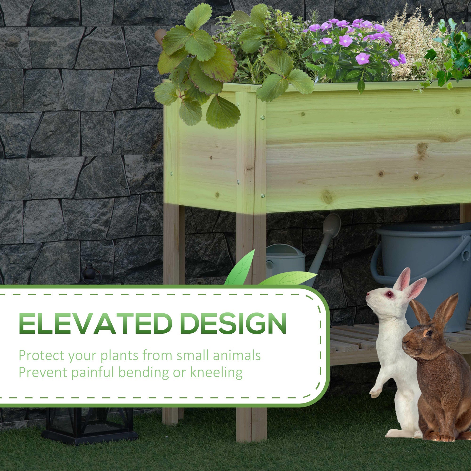 Outsunny Elevated Wooden Planter Box with Shelf for Flowers Vegetables Herbs 36" x 16" x 32" Natural