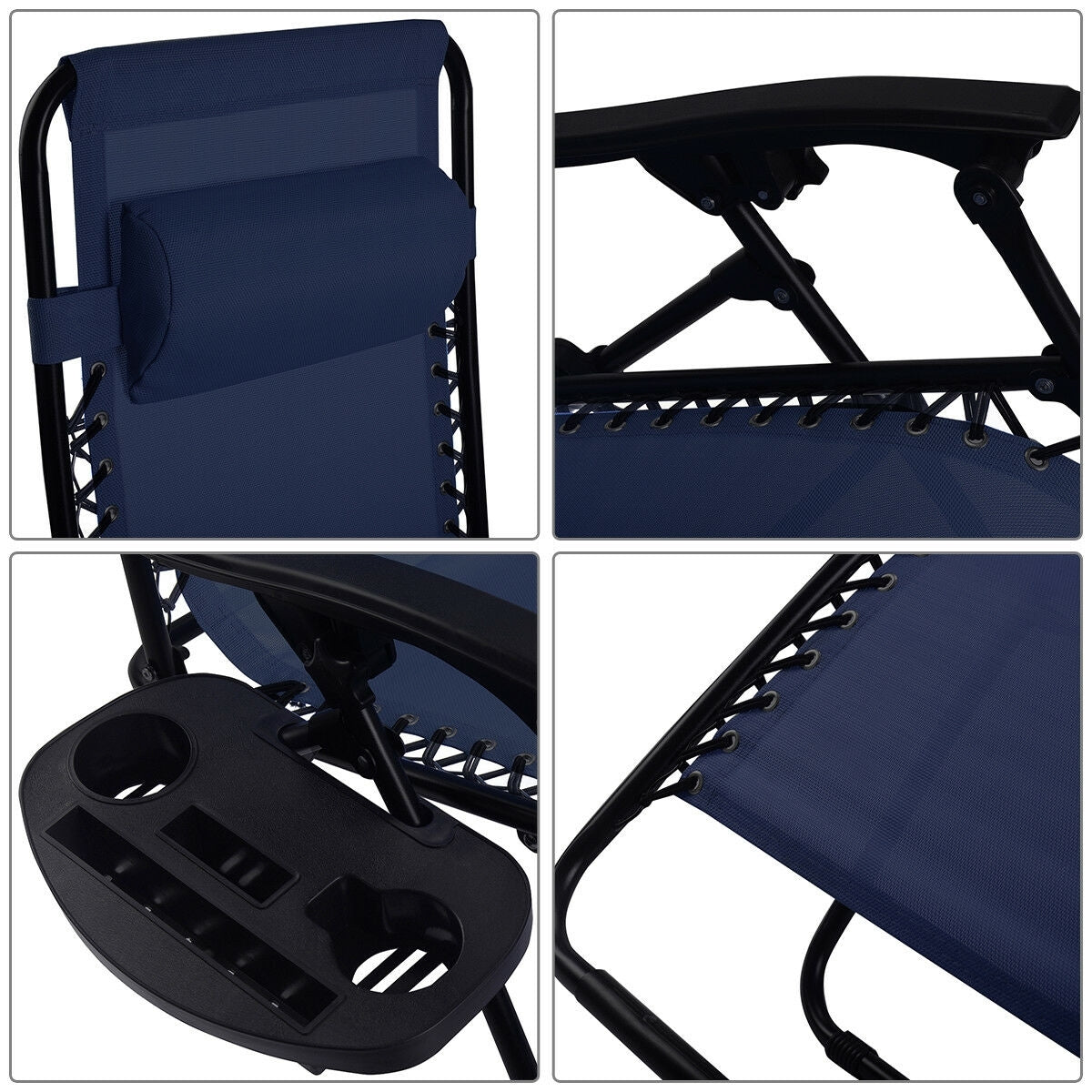 2 Pieces Folding Lounge Chair with Zero Gravity-NavyÂ