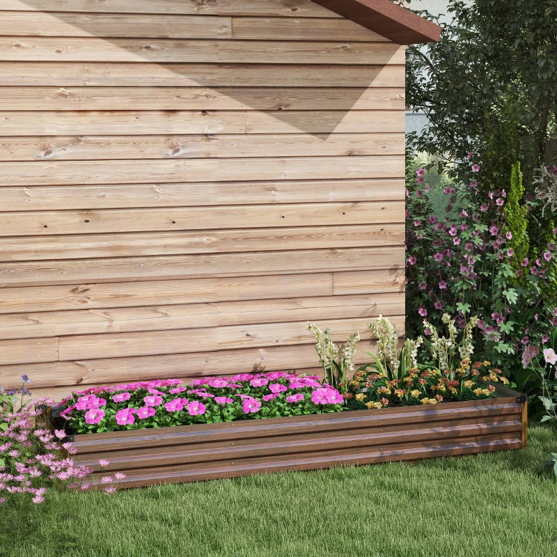 8'x2'x1' Galvanized Raised Bed, Large Elevated Planter Box for Growing Flowers, Herbs and Vegetables, Dark Brown