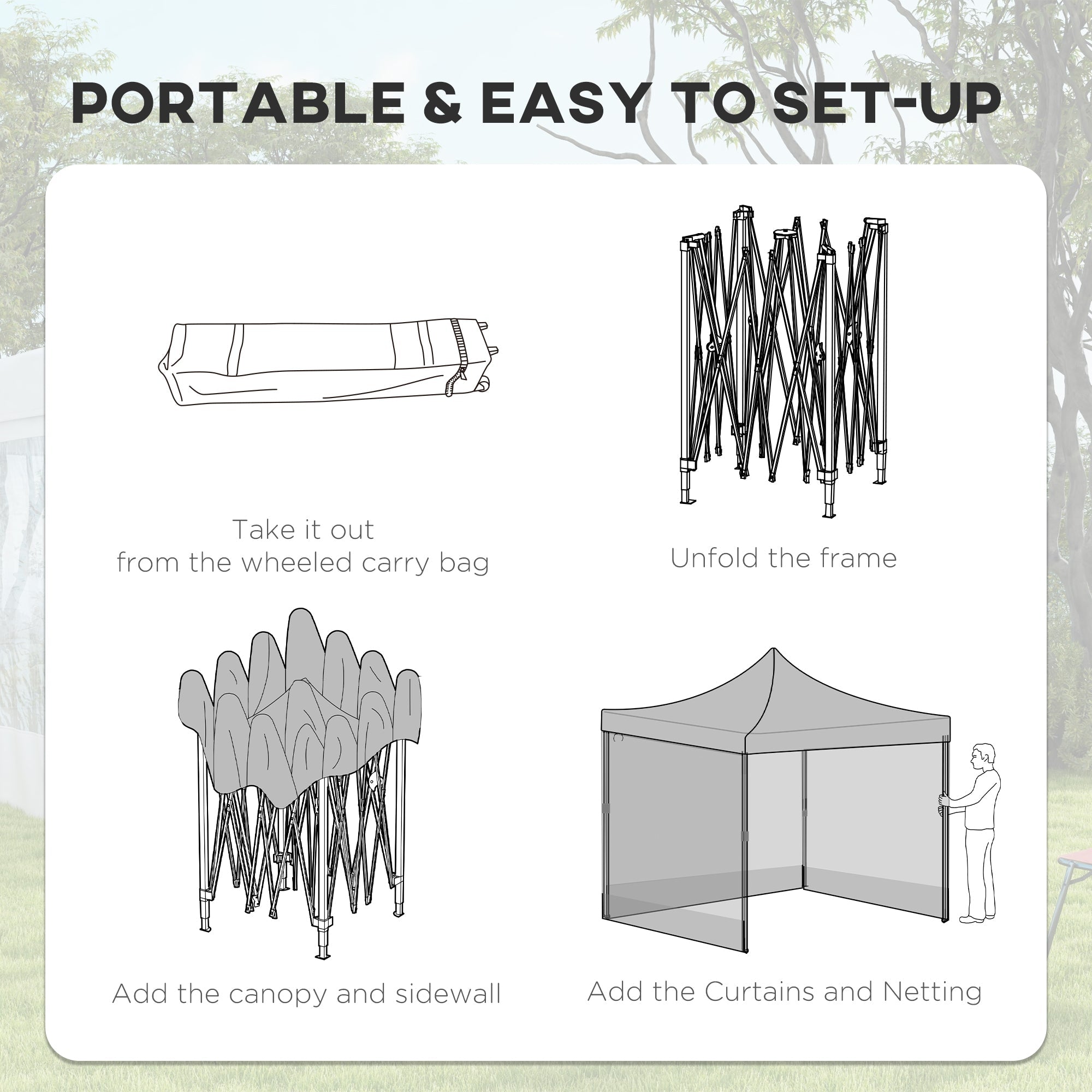 Outsunny 10' x 10' Pop Up Canopy Tent Gazebo with Wheeled Carry Bag and Sides, Height Adjustable for Outdoor, Patio, Garden