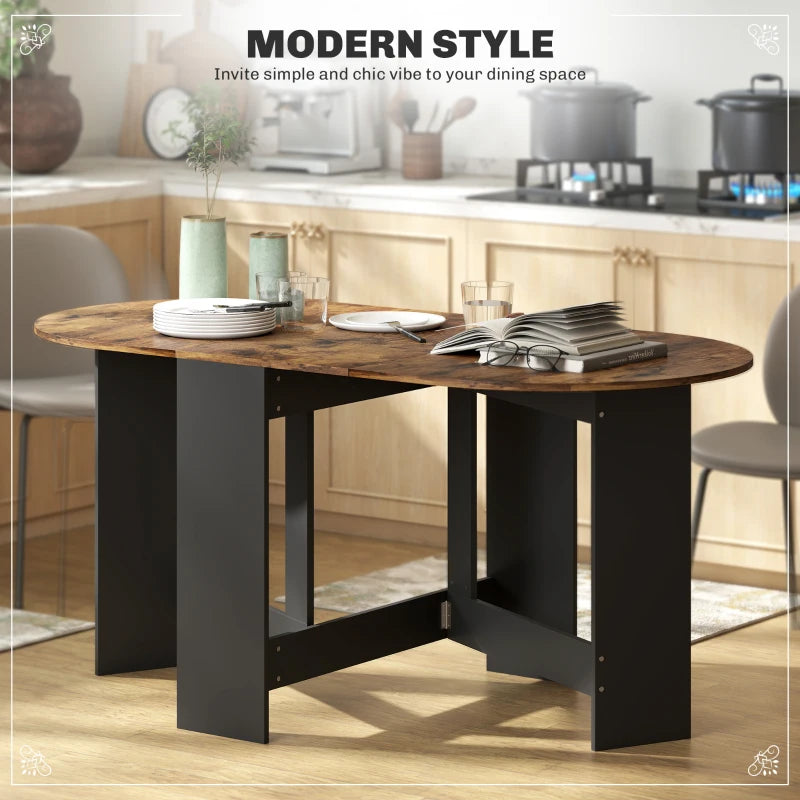 Oval Folding Dining Table, Space Saving Drop Leaf Kitchen Table for Dining Room, Living Room, Rustic Brown