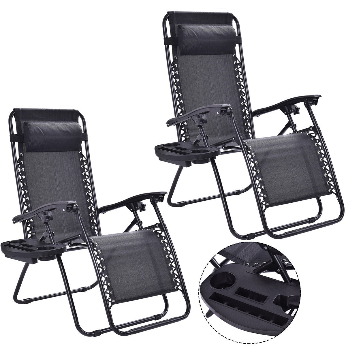 2 Pieces Folding Lounge Chair with Zero Gravity - BlackÂ
