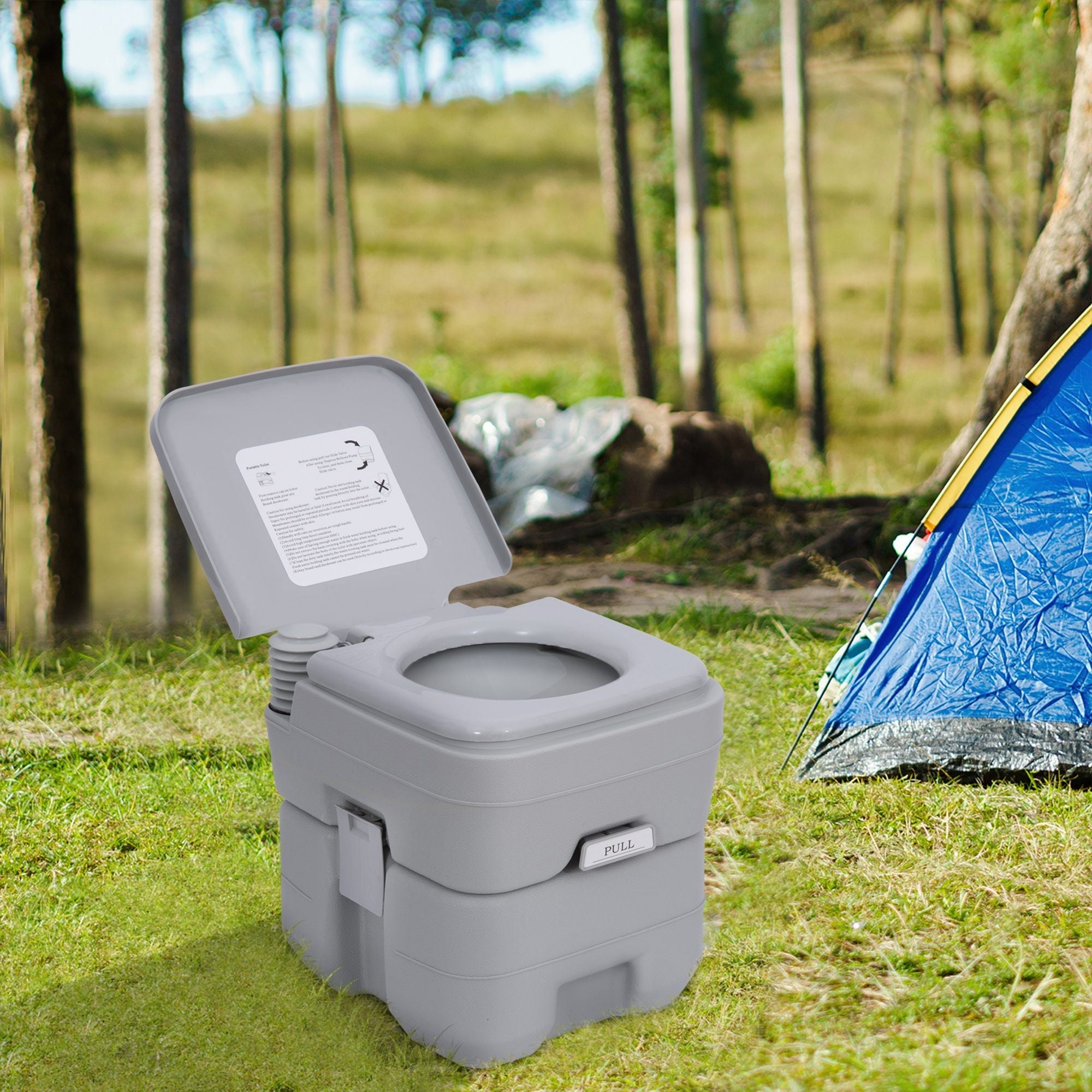 Outsunny Portable Toilet for Adults, Travel Toilet with 2 Detachable Tanks, Camping Toilet for Trips, 5.3 Gallon (20L), Grey