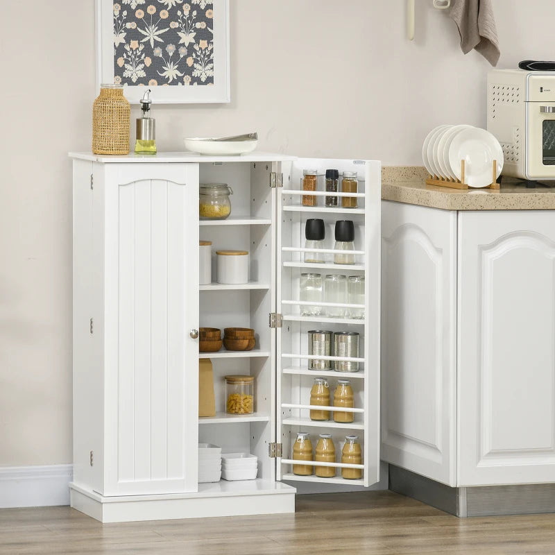Freestanding Pantry Cabinet 41 Inch Kitchen Pantry with Spice Racks and Adjustable Shelves for Home Use, White