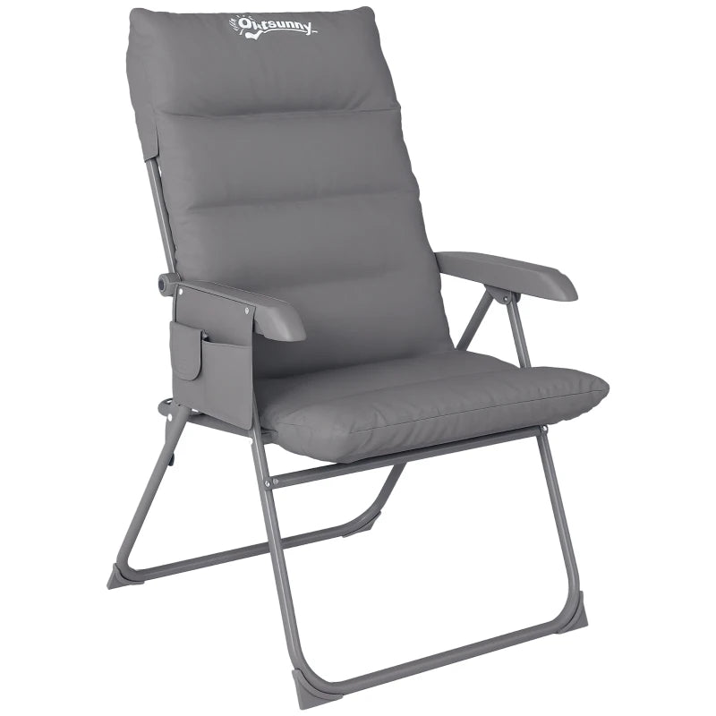 5-Level Reclining Camping Chair, Adjustable High Back Camping Chair with Side Pockets, Compact Camping Chair for Adults