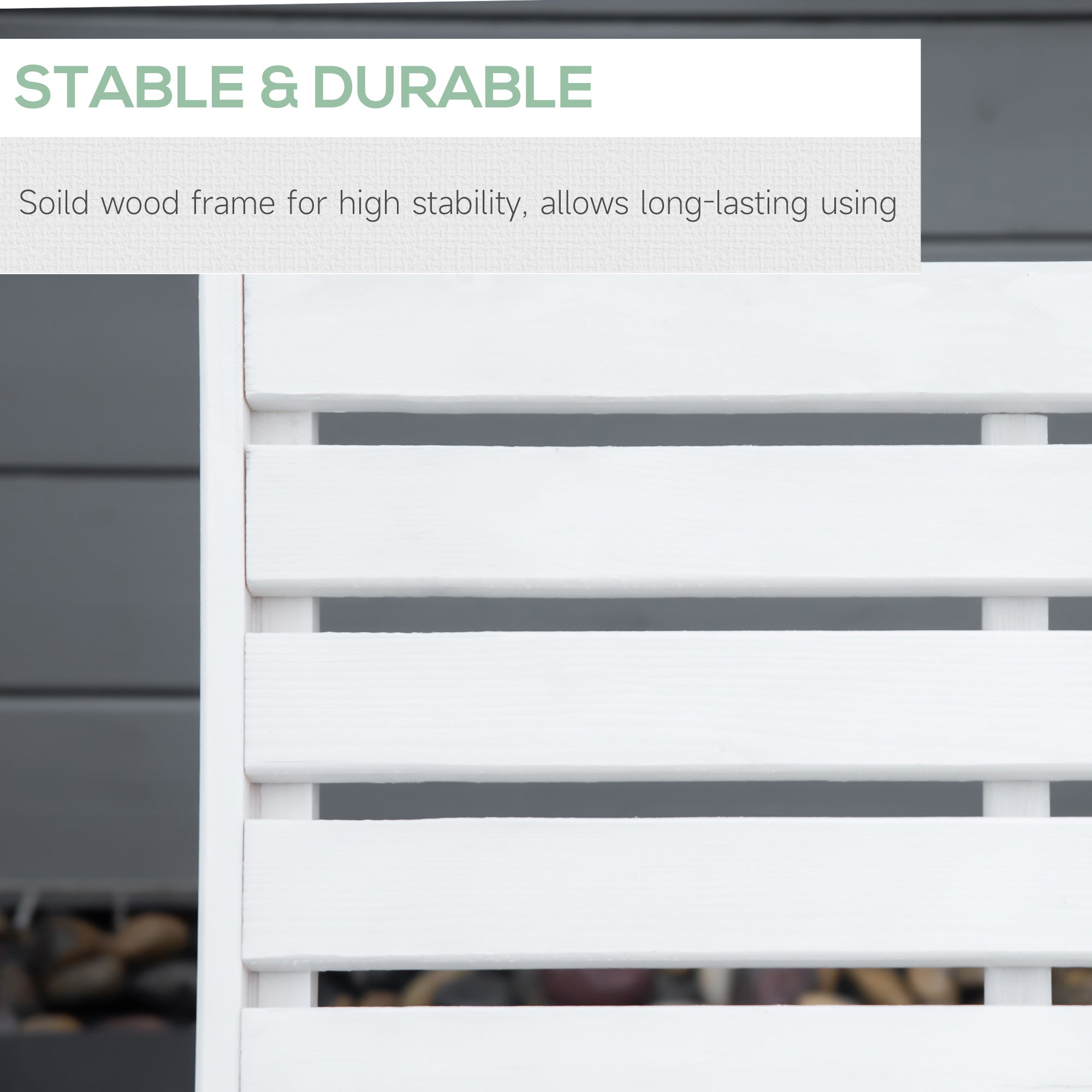 Outsunny Sun Lounger Foldable Wooden Outdoor Garden Chair with 4-Position Adjustable Back and Soft Cushion White