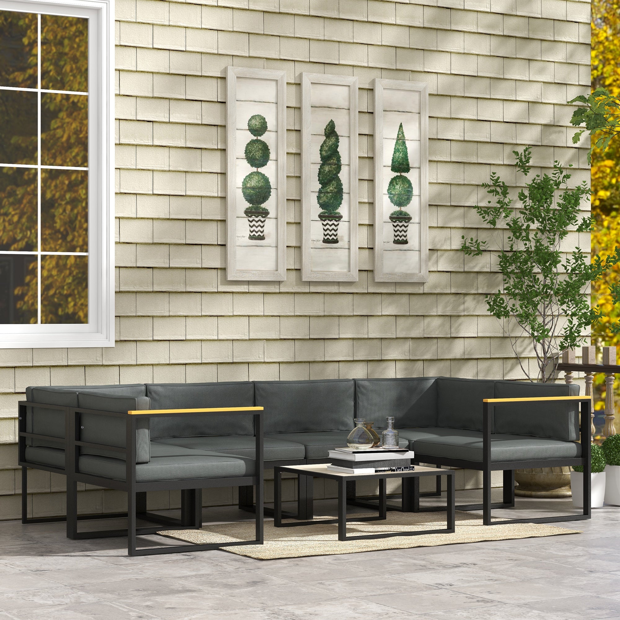 Outsunny Replacement Cushions for Rattan Furniture, 14 Piece Outdoor Seat Cushion Pad for Patio Set, 7 Seat and 7 Back, Grey