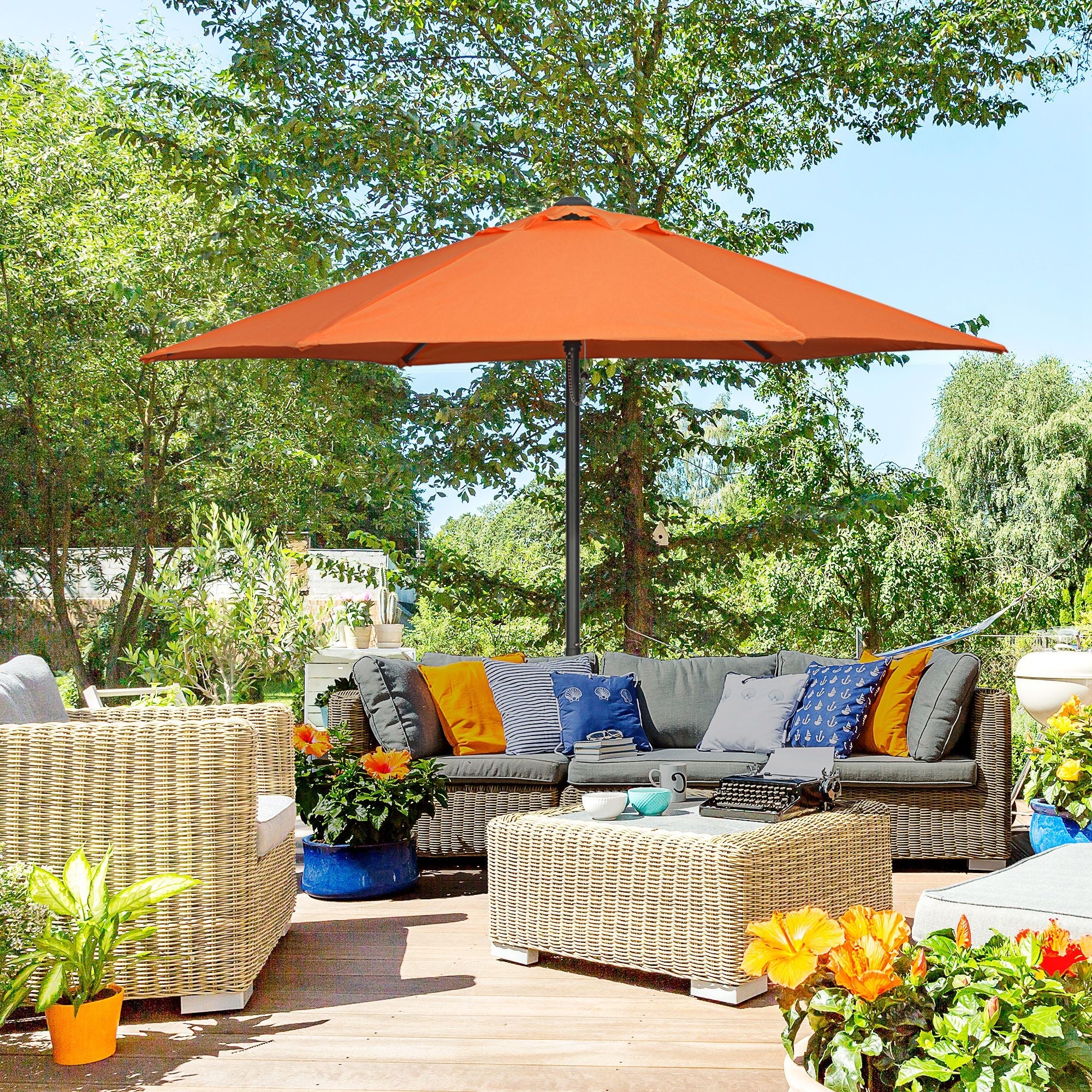 Outsunny 6.6FT Patio Umbrella, Outdoor Parasol with 6 Solid Ribs, Orange