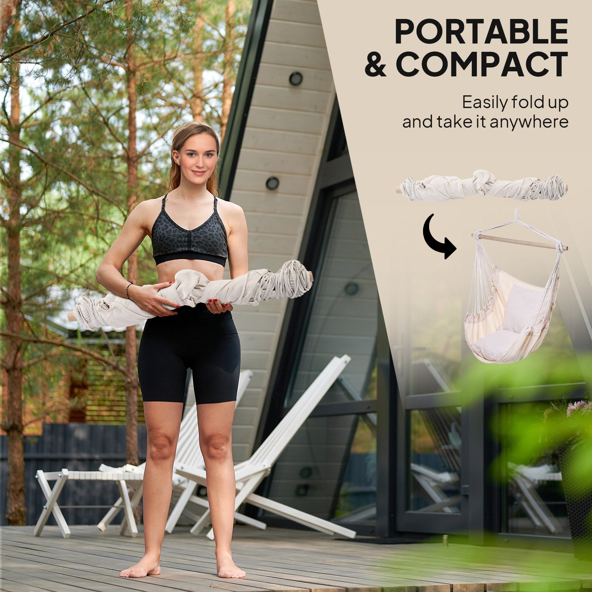 Outsunny Hammock Chair Swing Hanging Macrame Chair Cotton Two Soft Seat Cushions Bedroom Indoor Outdoor Ideal Gift Kids