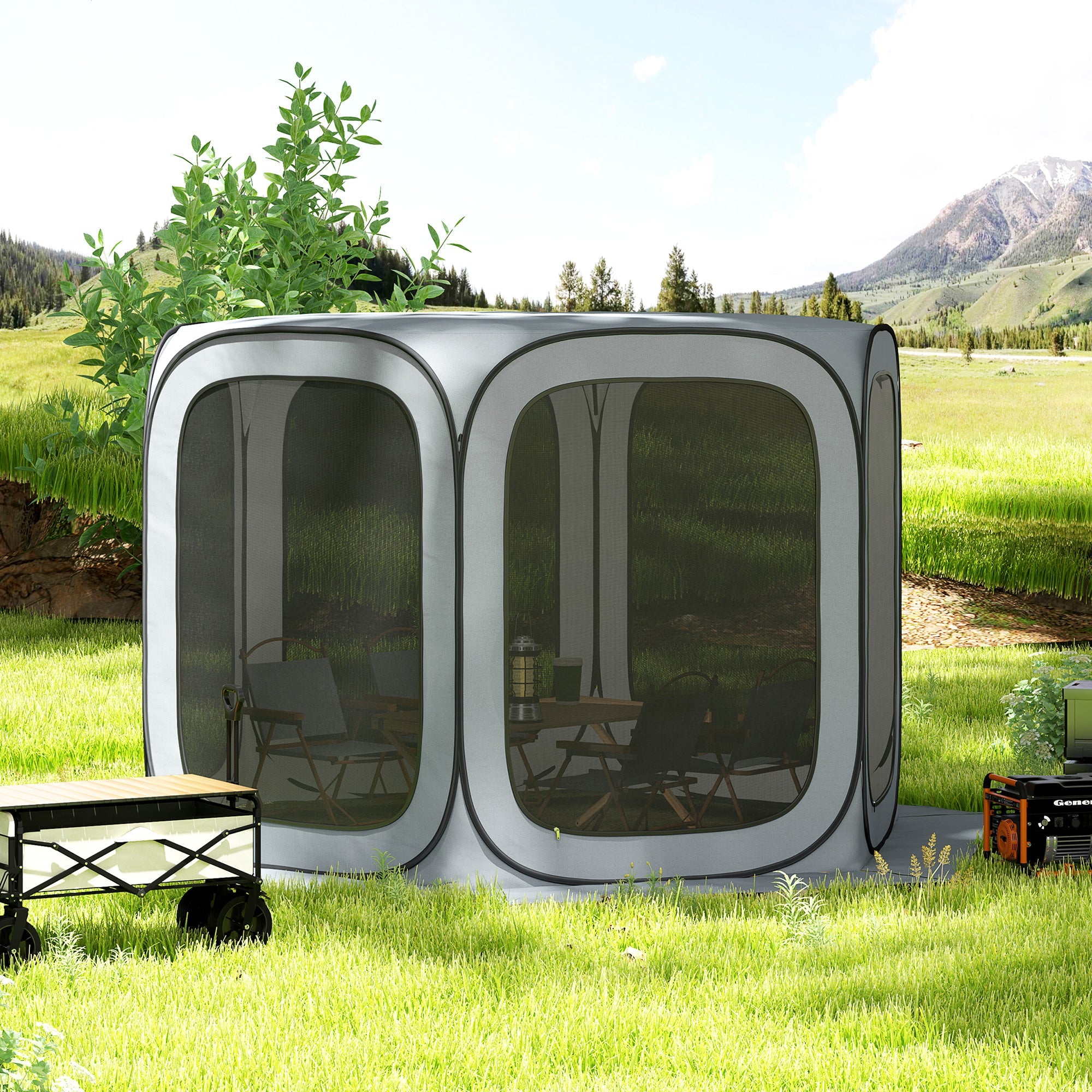 Outsunny 11 x 11ft Screen House, UPF50+ Portable Camping Tent with Bug Net & Carry Bag for Outdoor Leisure, Light Grey