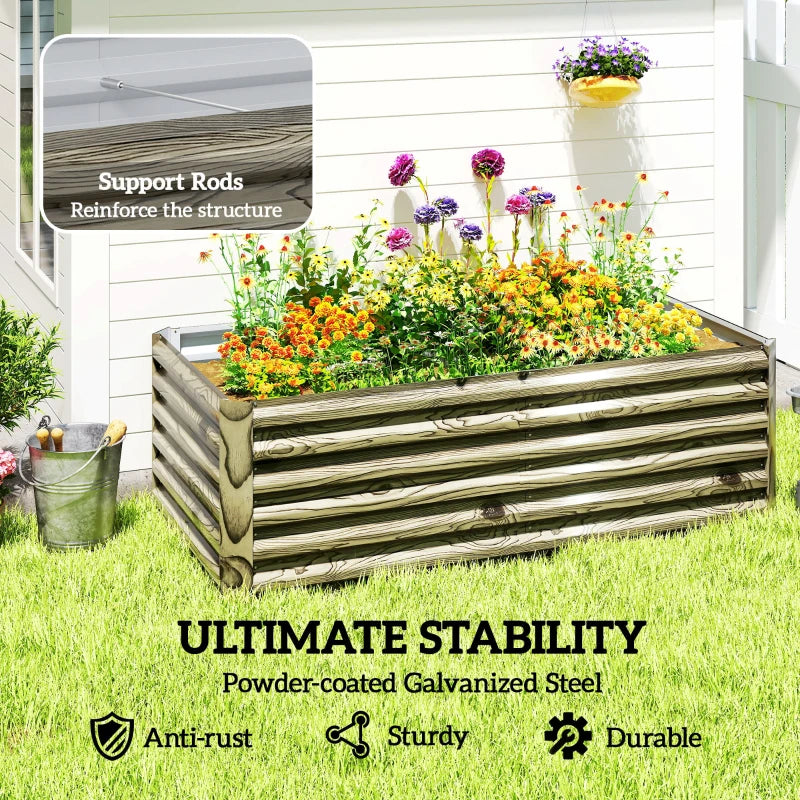 6' x 3' x 2' Raised Garden Bed, Galvanized Planter Box for Growing Flowers, Herbs and Vegetables, Light Wood Effect