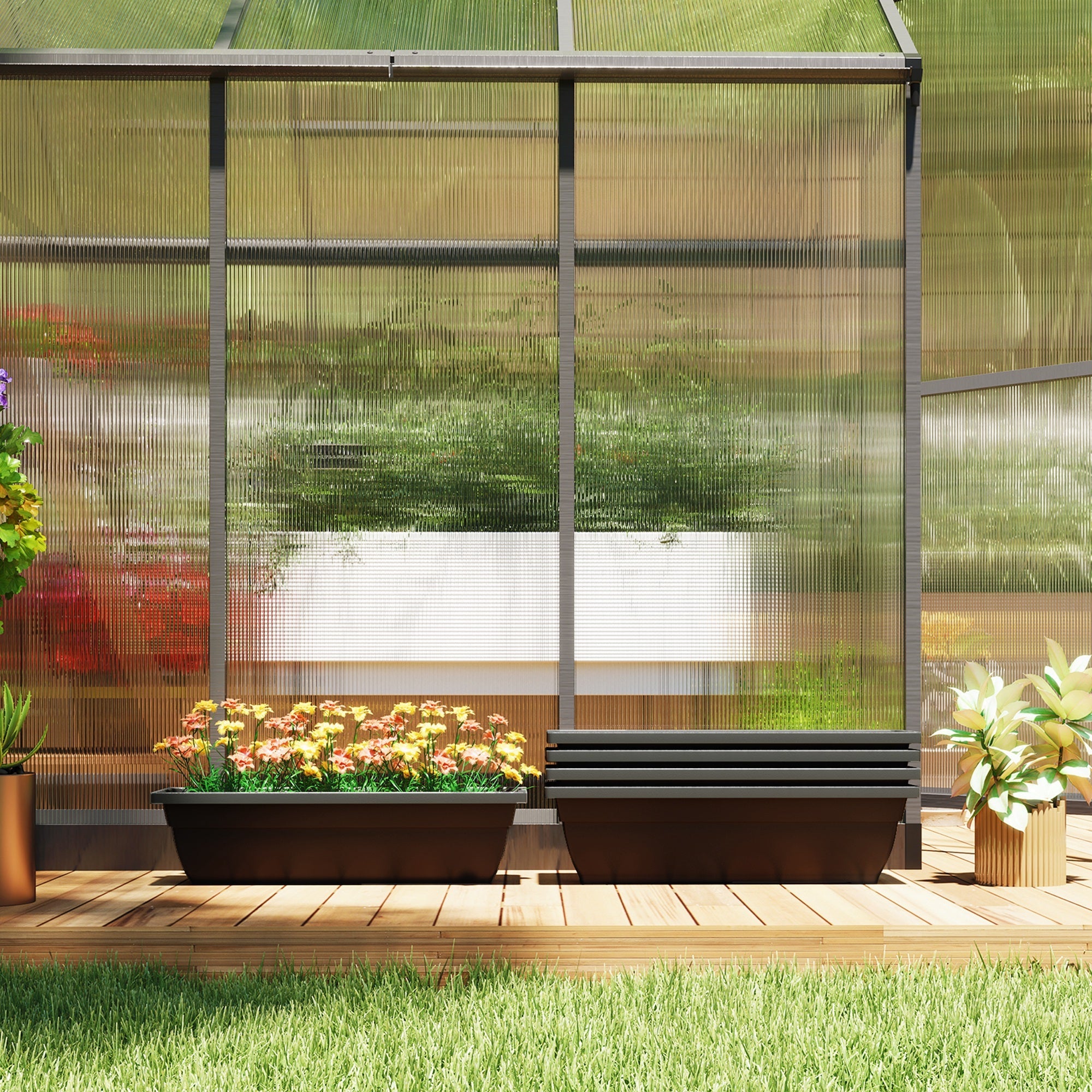 Outsunny Long Rectangular Flower Plant Pots, 5 Pack 23 Inches Window Boxes Planters for Windowsill, Garden, Black