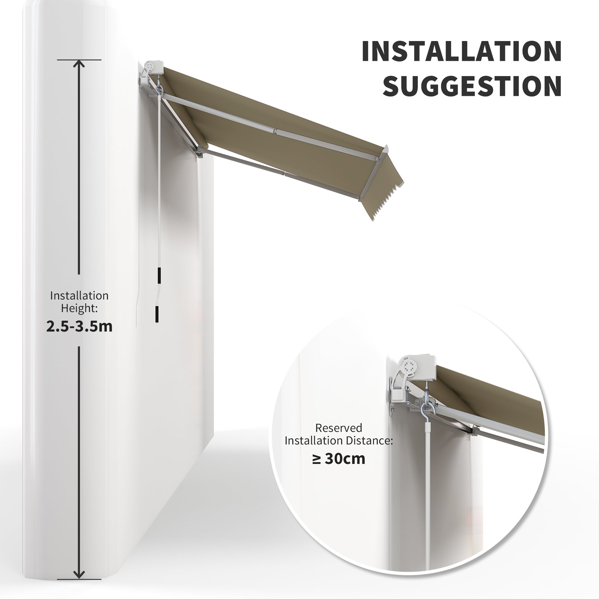 Outsunny Shade Retreat Awning: 8'x7' Manual Retractable Beige Patio Sun Canopy for Outdoor Deck