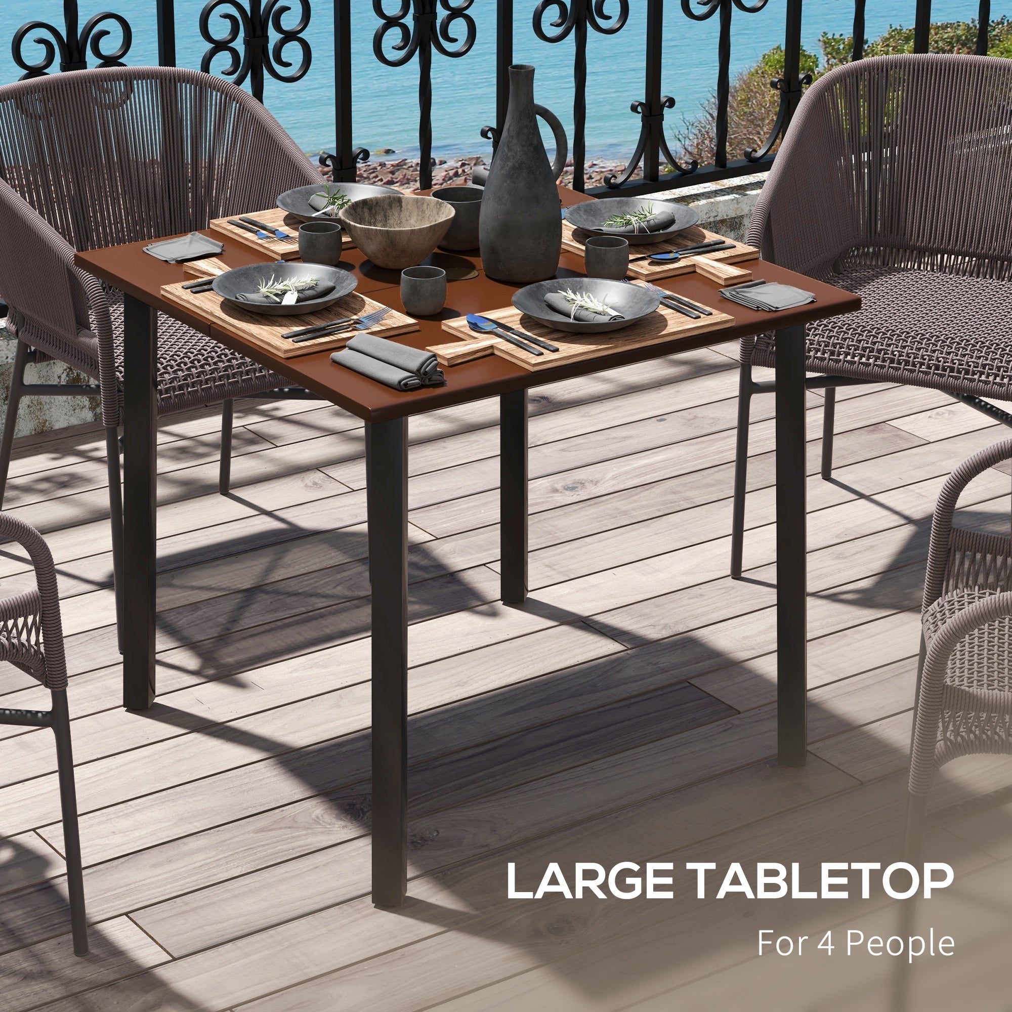 Outsunny Patio Dining Table for 4 Aluminium Legs with Umbrella Hole 31.5" x 31.5" Brown