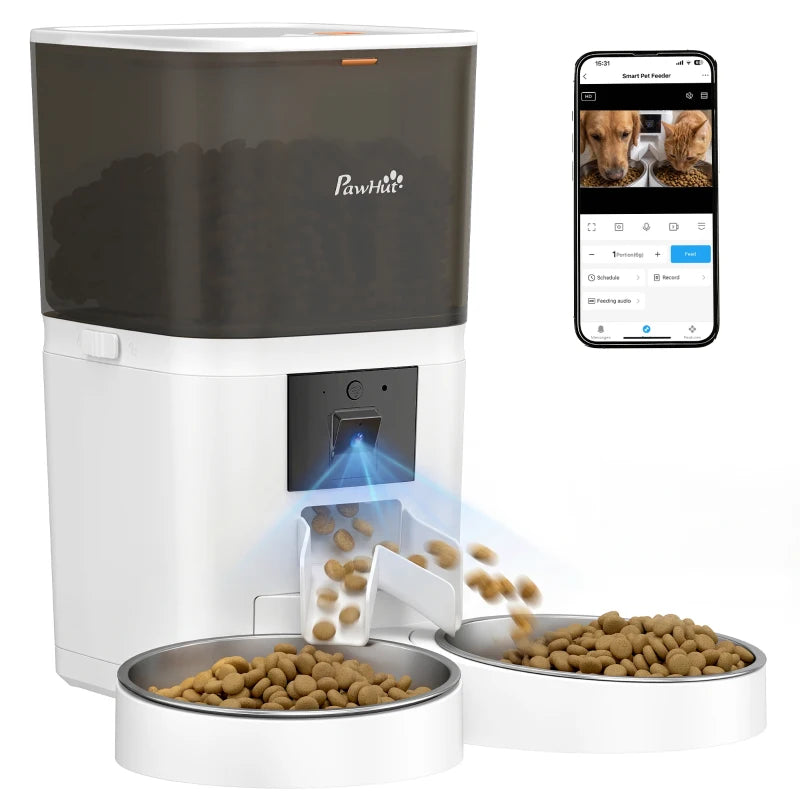 Automatic Cat Feeder for 2 Cats with HD Camera,2.4G & 5G WiFi Pet Food Dispenser 6L APP Control