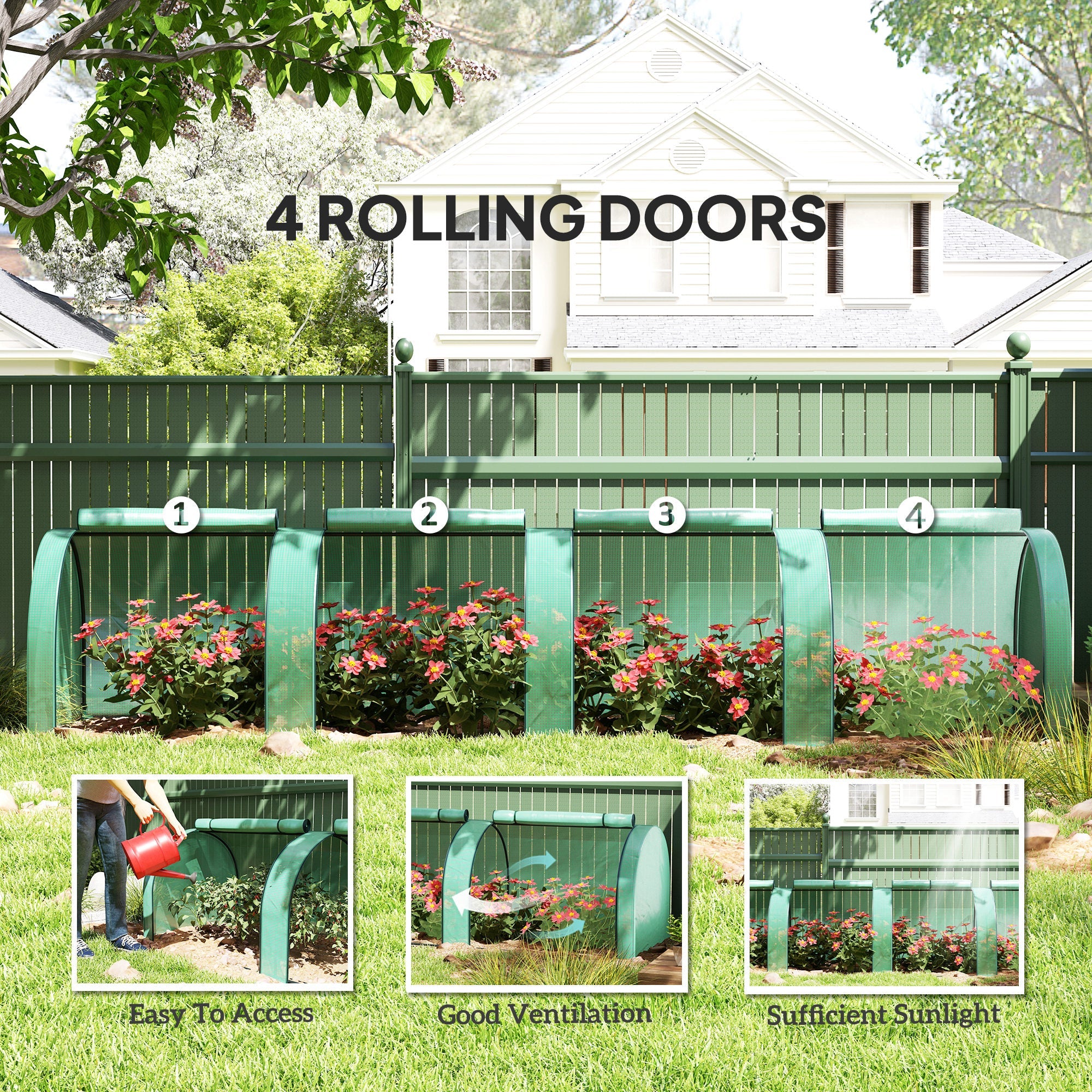 Outsunny 13' x 3.3' x 2.6' Mini Tunnel Greenhouse with PE Cover Garden Green Grow Shed with Steel Frame Zipped Doors, Green