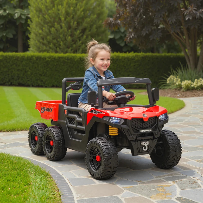 Qaba 24V 4WD Kids Ride On Truck with 6 Wheels Electric Ride On Car with Remote, Dump Bed for 3-8 Years, Red