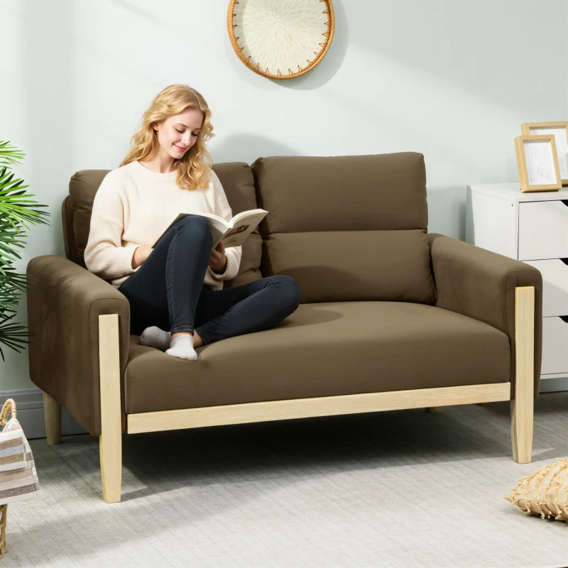 53" Loveseat Sofa, Small 2 Seater Couch with Solid Wood Legs, Modern Velvet Sofa for Living Room, Small Spaces,Brown