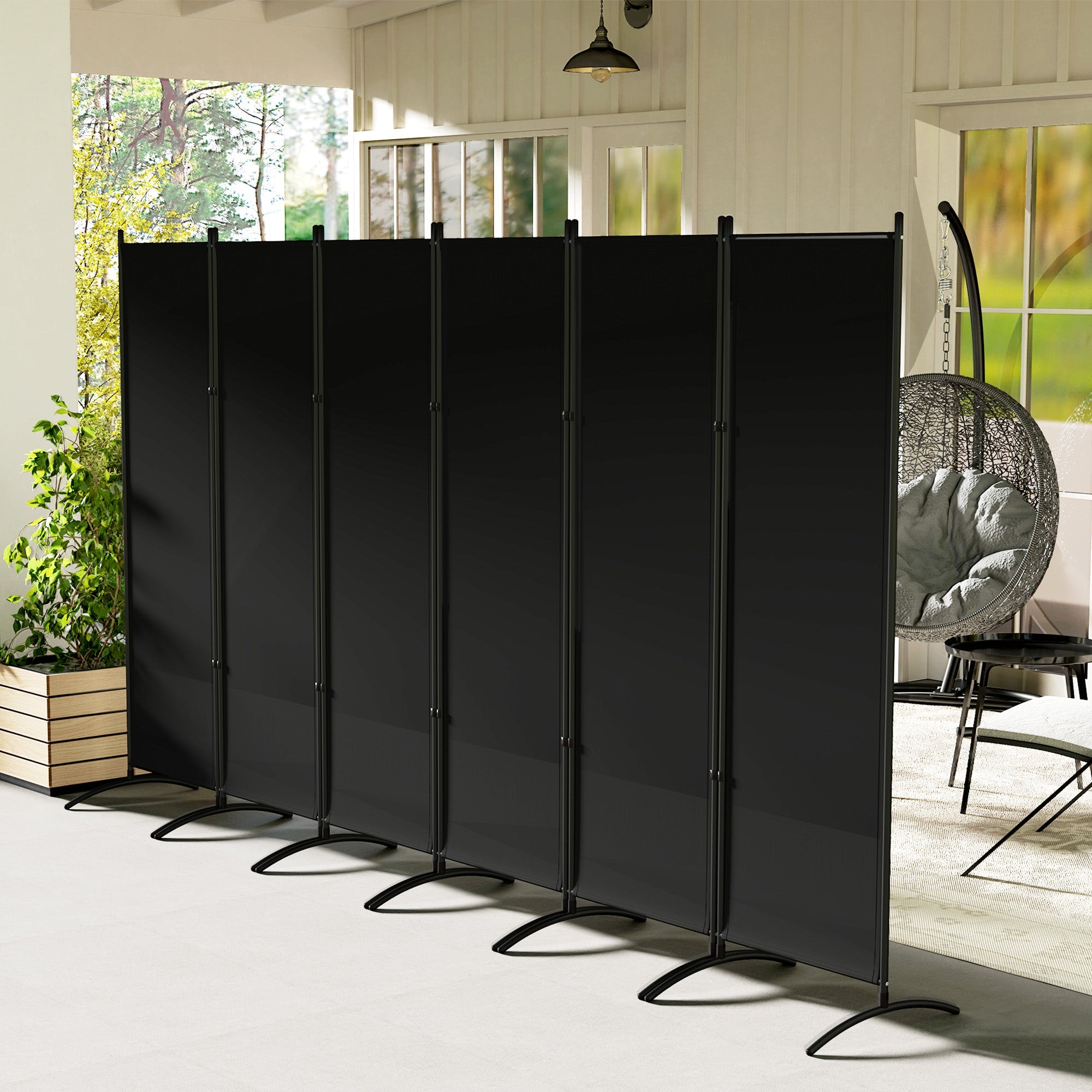 Outsunny 6 Panel Folding Room Divider, UV30+ Privacy Screen, Indoor Outdoor Privacy Panel with Stable Base, Black