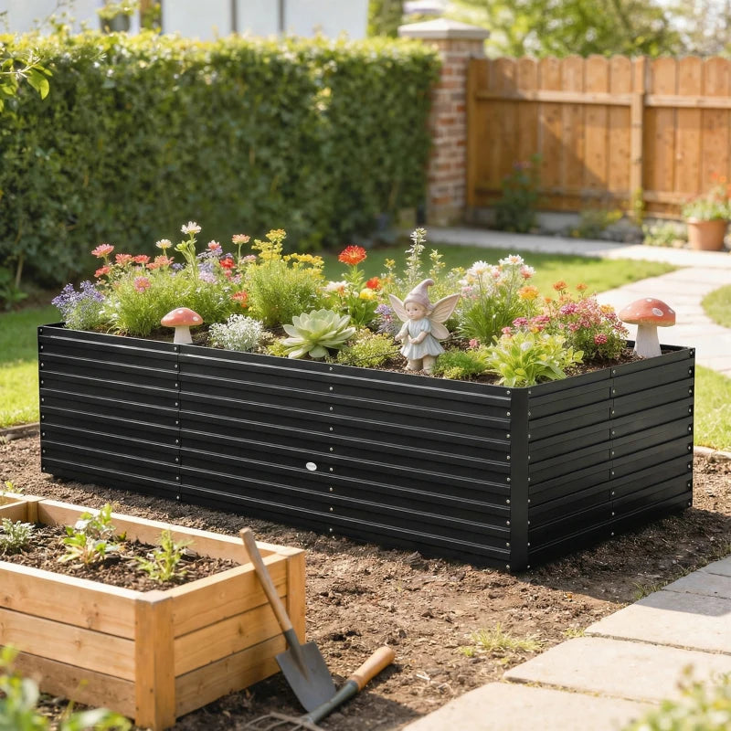 8' x 4' x 2' Raised Garden Bed, Galvanized Planter Box for Growing Flowers, Herbs and Vegetables, Black