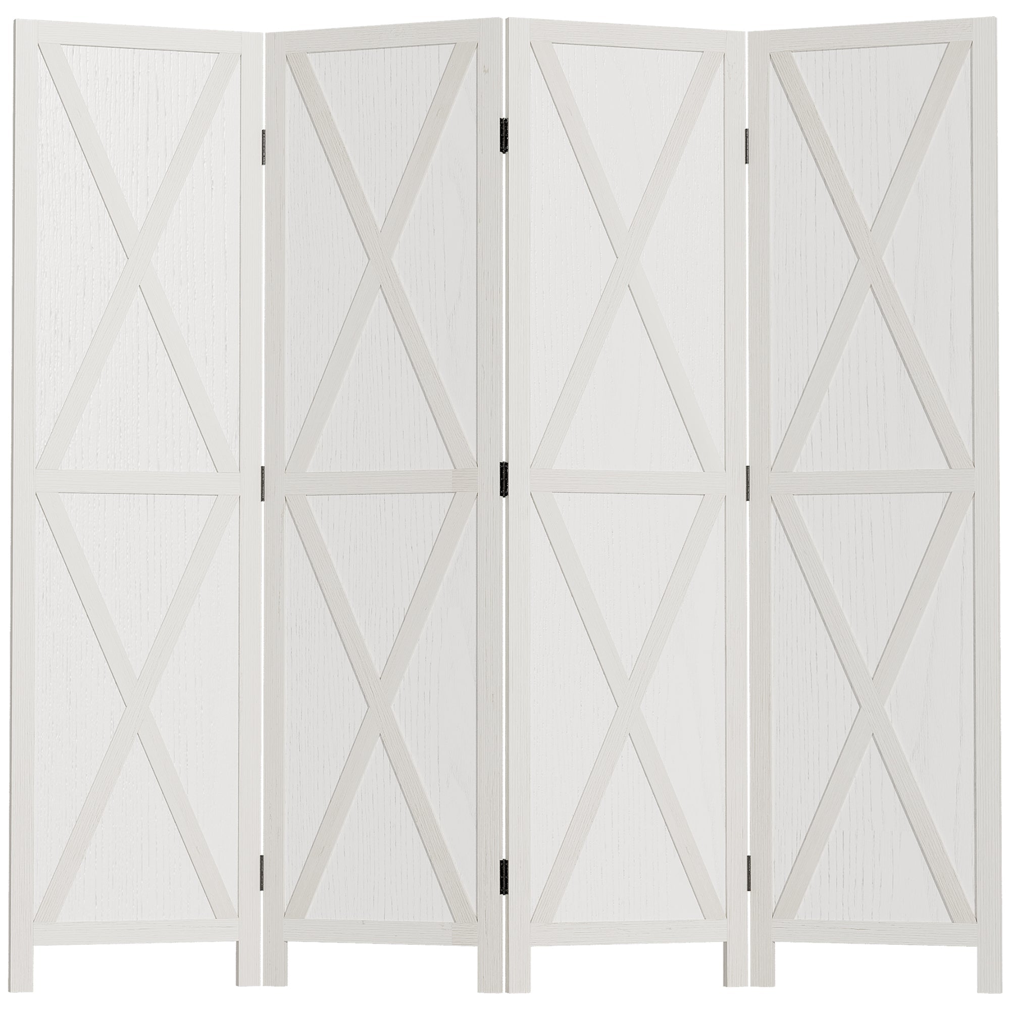 HOMCOM 4-Panel Wall Partition Farmhouse Room Divider: Foldable Design Wooden Frame 5.6FT, White