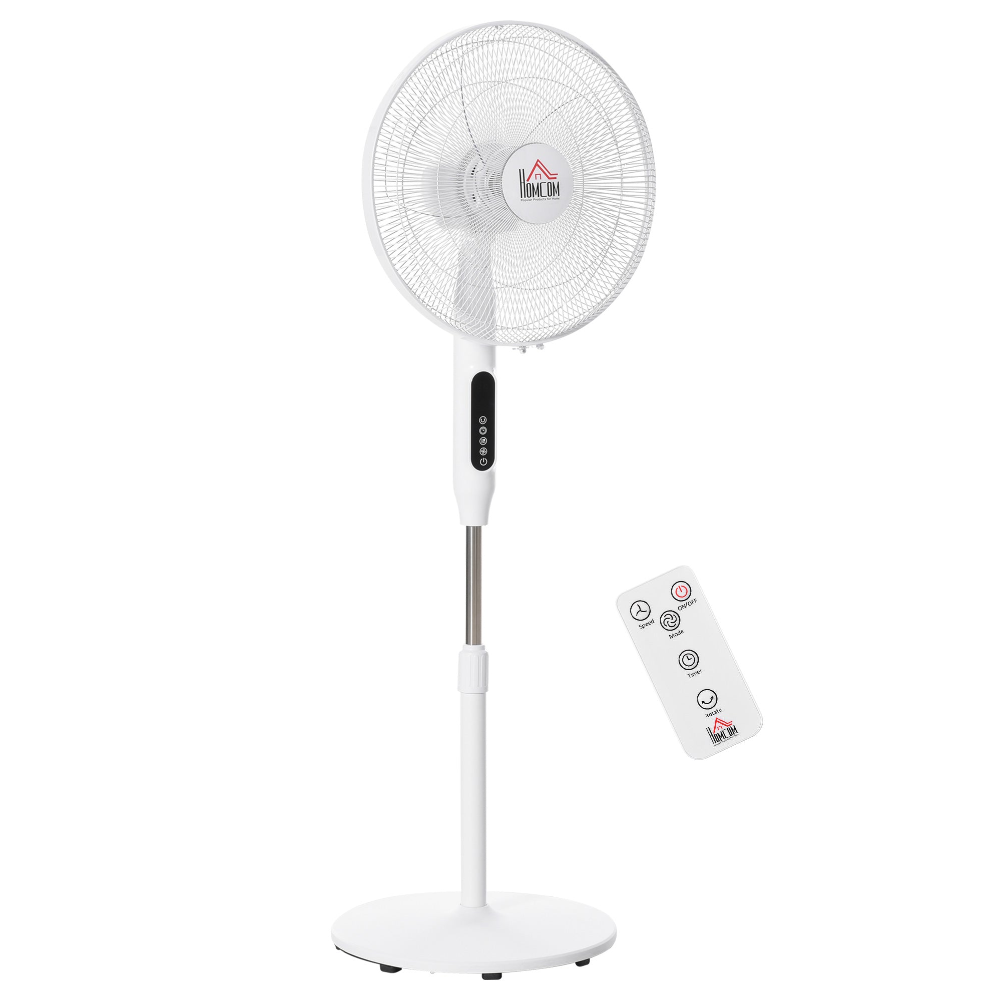 HOMCOM Standing Floor Fan with Remote Tall Pedestal Cooling Fan for Home Bedroom White