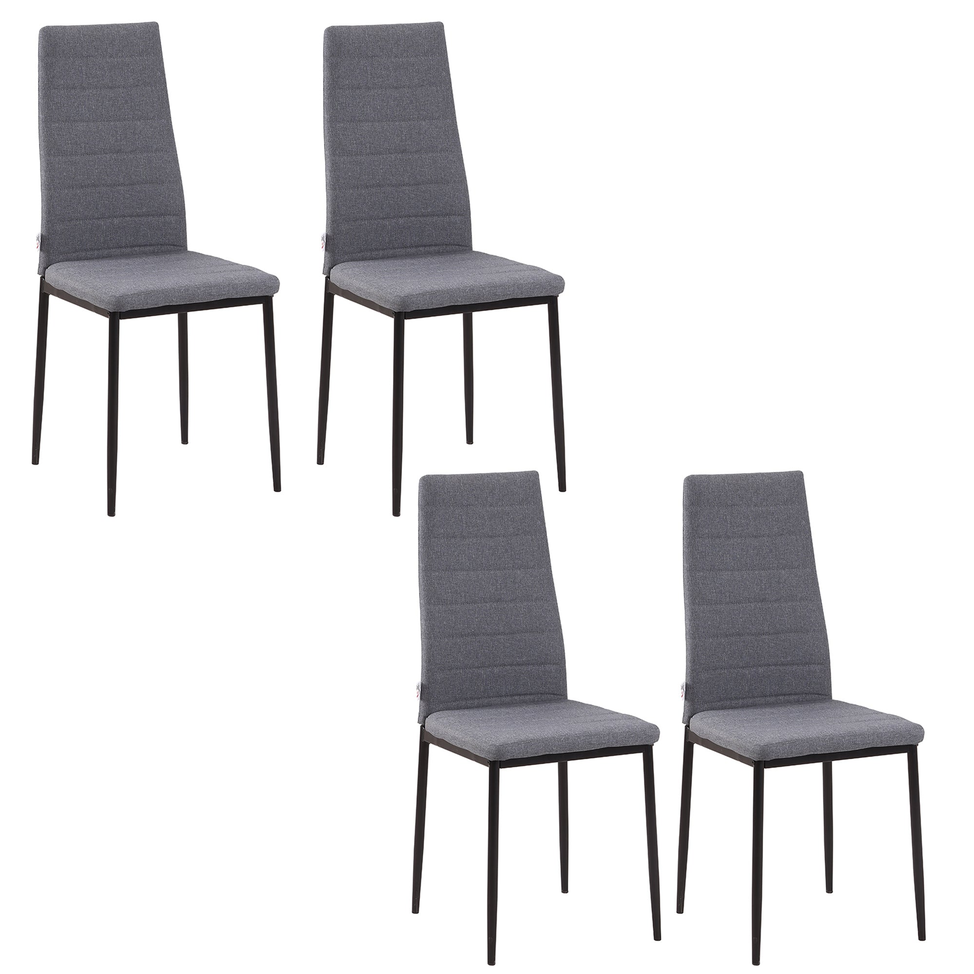 HOMCOM Set of 4 Dining Chairs High Back Linen Metal Legs Modern Accent Seating Grey