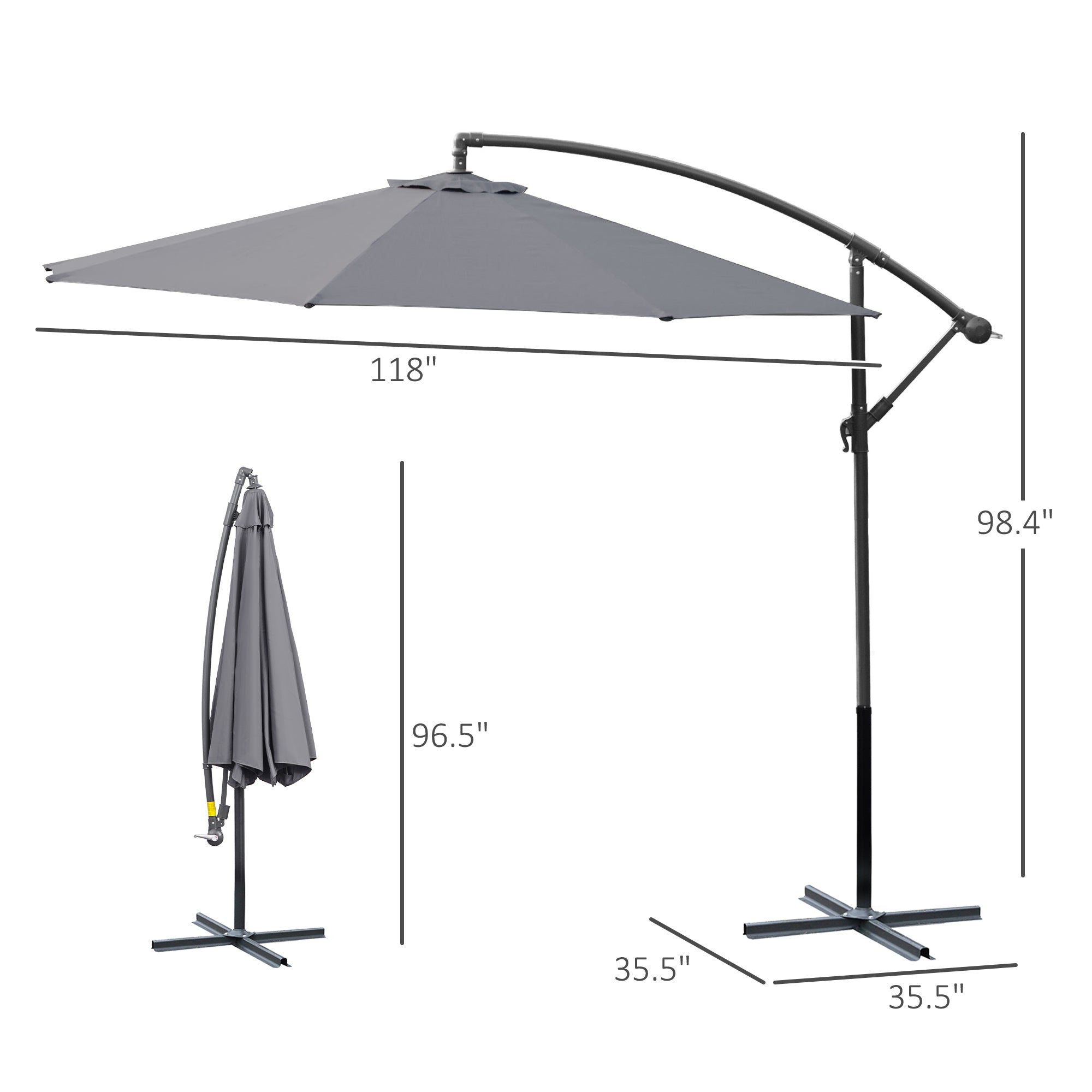 Outsunny Offset Patio Umbrella: 10ft Deluxe Banana Hanging Sunshade Crank Cross Base Grey