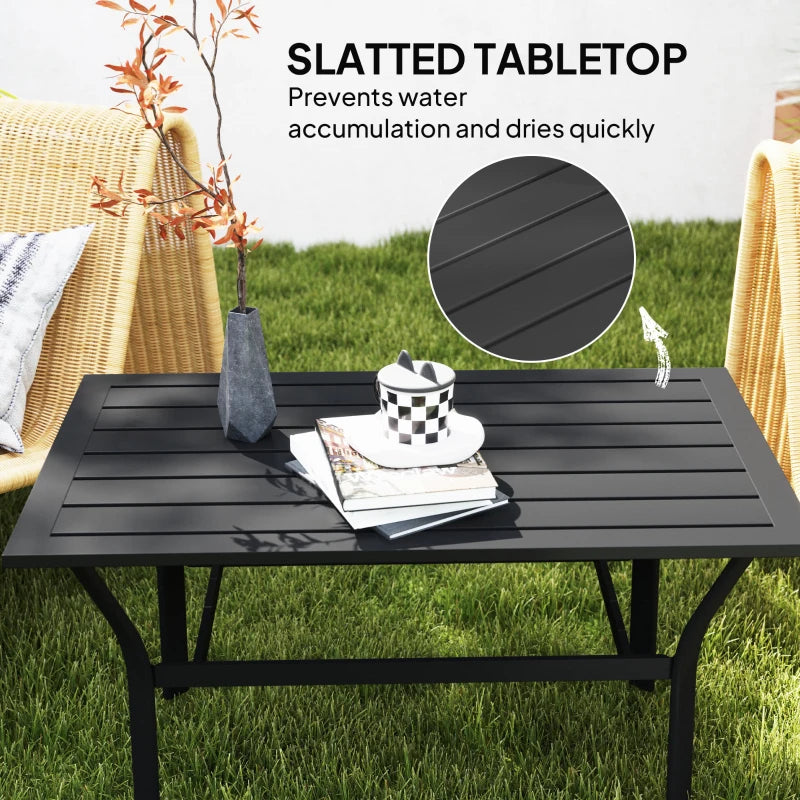 Outdoor Side Table with Slatted Tabletop, Metal Patio Coffee Table for Garden, Balcony, Black