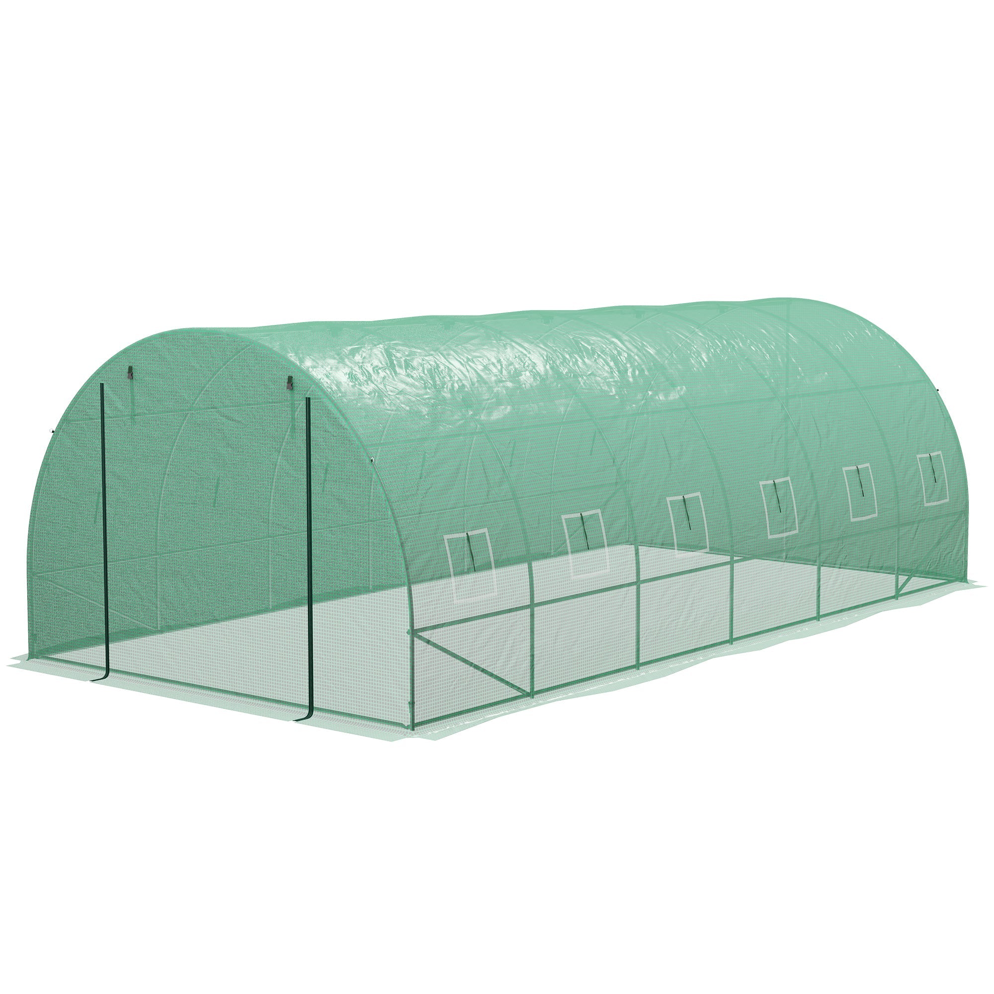 Outsunny 20'x10' Walk-In Greenhouse Sprinkler System Tunnel Wide Roll-Up Door 12 Mesh Windows Green