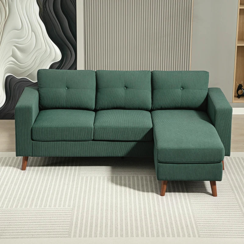 Sectional Sofa with Changeable Chaise Lounge, 3 Seat L-Shaped Sofa, Upholstered Couch for Small Space, Dark Green