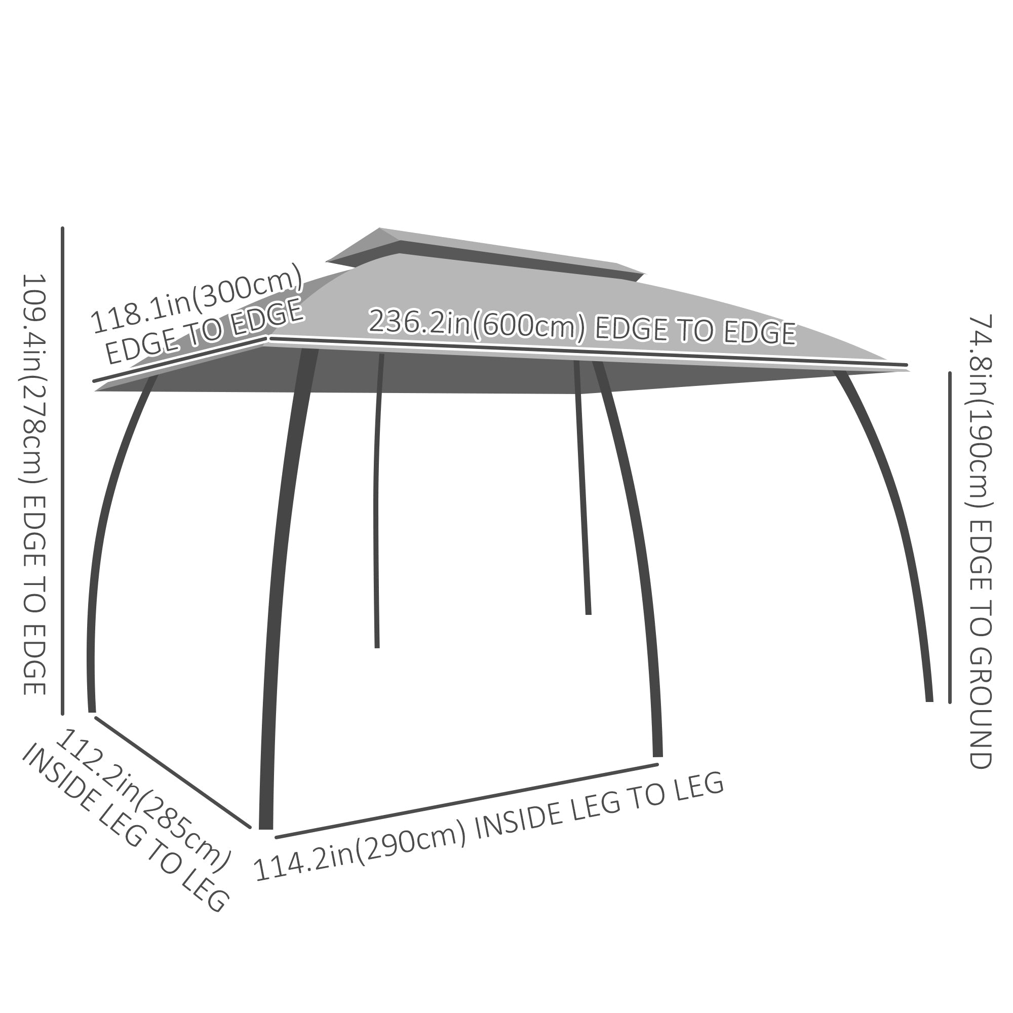Outsunny Patio Gazebo 10'x20' Outdoor Canopy Shelter Netting Curtains Vented Roof Garden Dark Gray