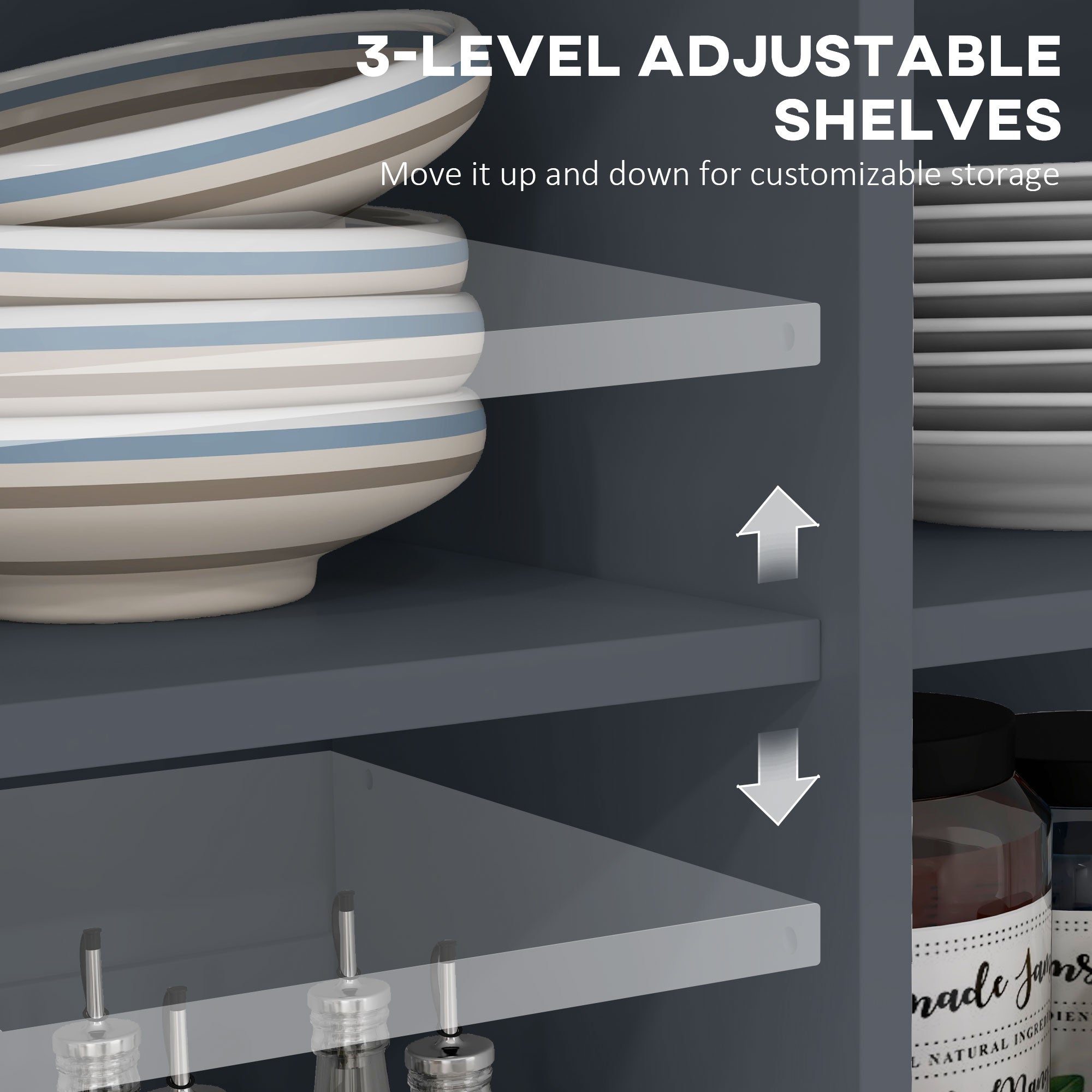 HOMCOM Slate Grey Galley Genius: Rubberwood Kitchen Island with Beadboard, Rolling Cart, 2 Drawers, Adjustable Shelves for Storage