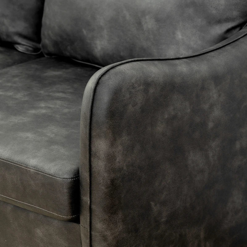 55" Loveseat Sofa, Small 2 Seater Couch with Solid Wood Legs, Modern PU Leather Upholstered Sofa for Small Spaces, Grey