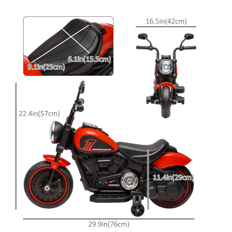 Aosom 6V Kids Motorcycle with Training Wheels, Foot Pedal, Headlight, Forward/Reverse, Single-Button Start, Red